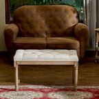 Banc français vintage capitonné avec cadre en bois massif sculpté
