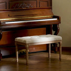 Banc français vintage capitonné avec cadre en bois massif sculpté