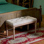 Banc français vintage capitonné avec cadre en bois massif sculpté