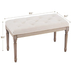 Banc français vintage capitonné avec cadre en bois massif sculpté