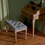 Banc français vintage capitonné avec cadre en bois massif sculpté