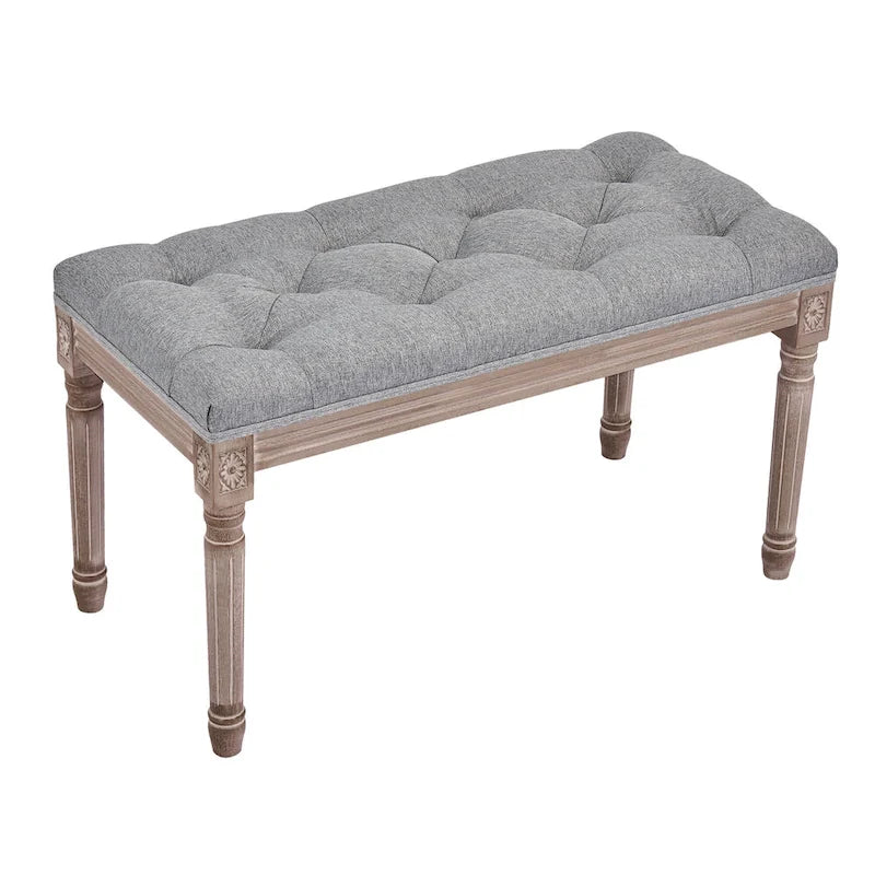Banc français vintage capitonné avec cadre en bois massif sculpté