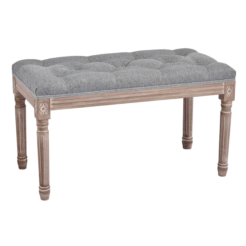 Banc français vintage capitonné avec cadre en bois massif sculpté