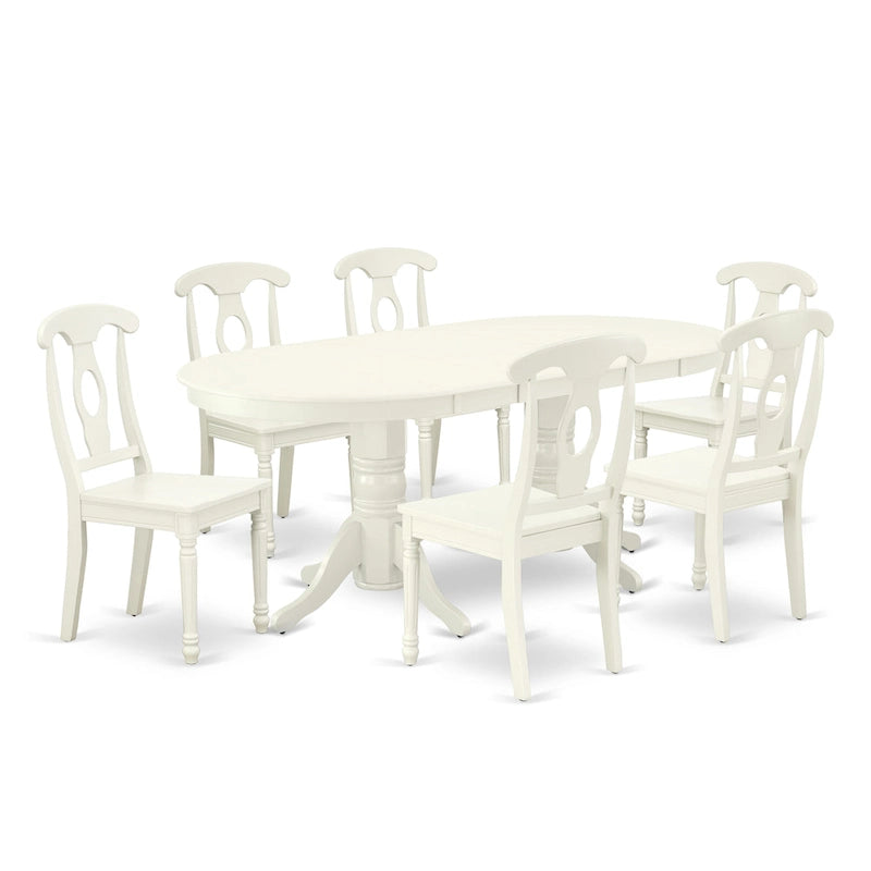 Table à manger ovale et chaises de cuisine, blanc lin