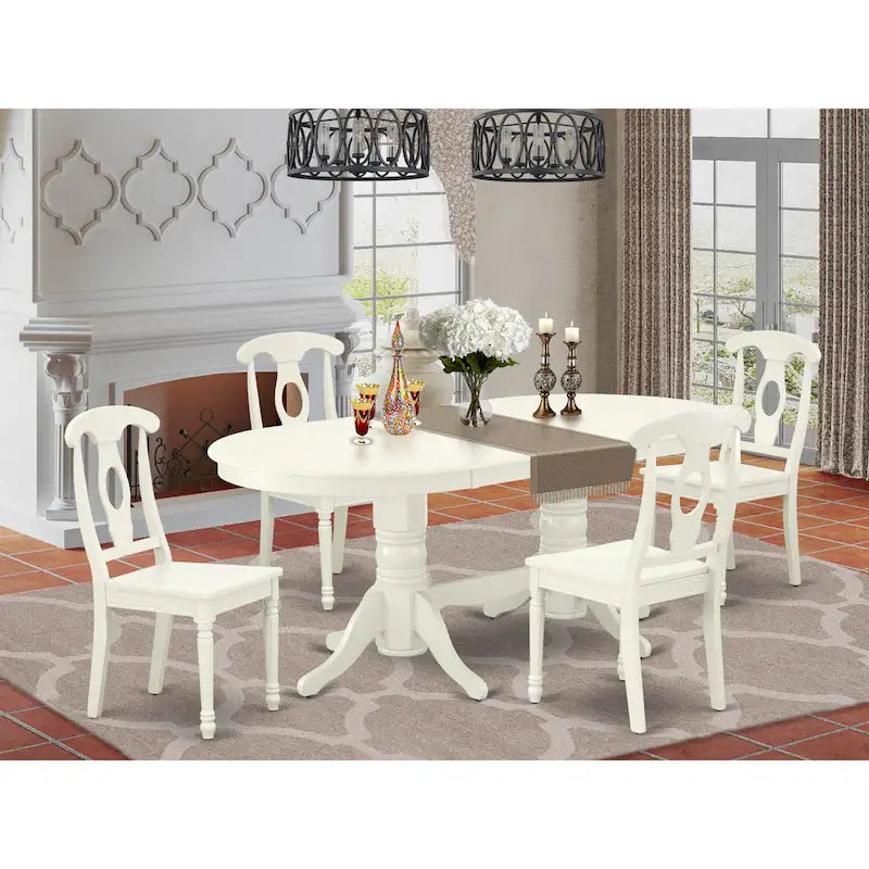 Table à manger ovale et chaises de cuisine, blanc lin