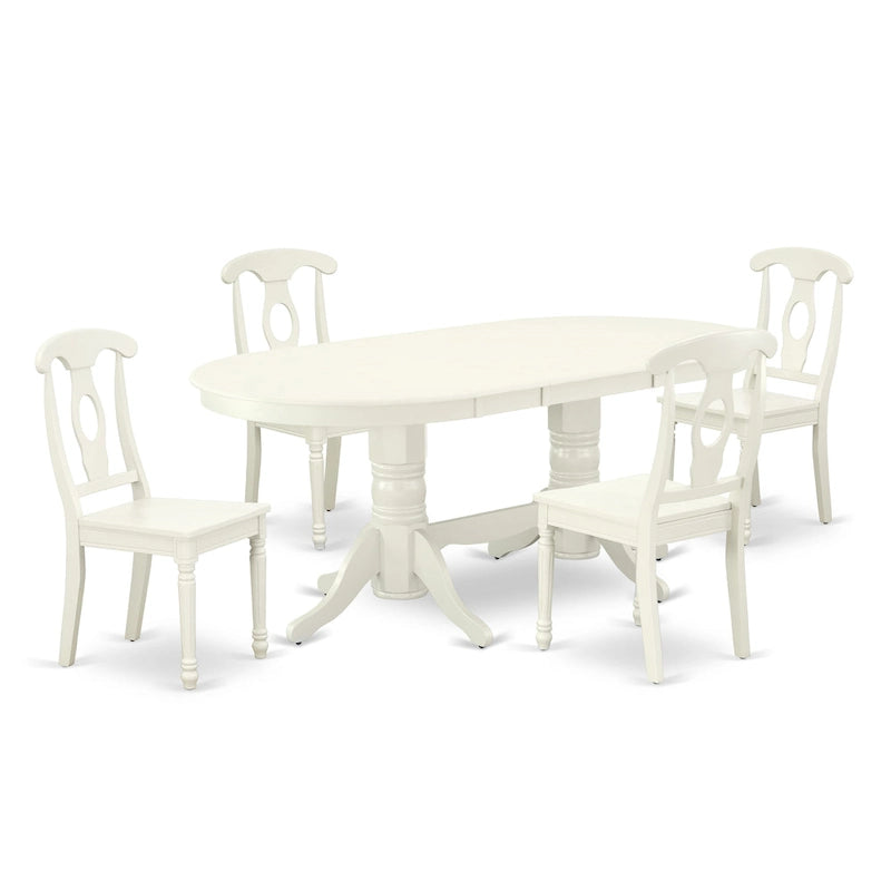 Table à manger ovale et chaises de cuisine, blanc lin