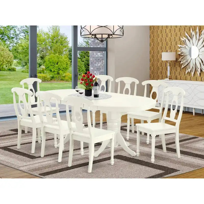 Table à manger ovale et chaises de cuisine, blanc lin
