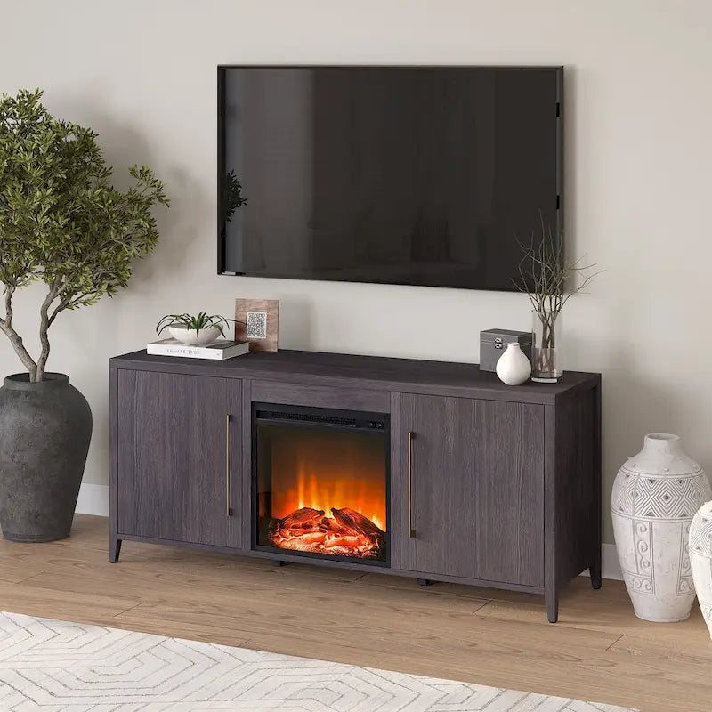 Meuble TV rectangulaire Jasper avec cheminée électrique pour téléviseurs jusqu'à 65 po