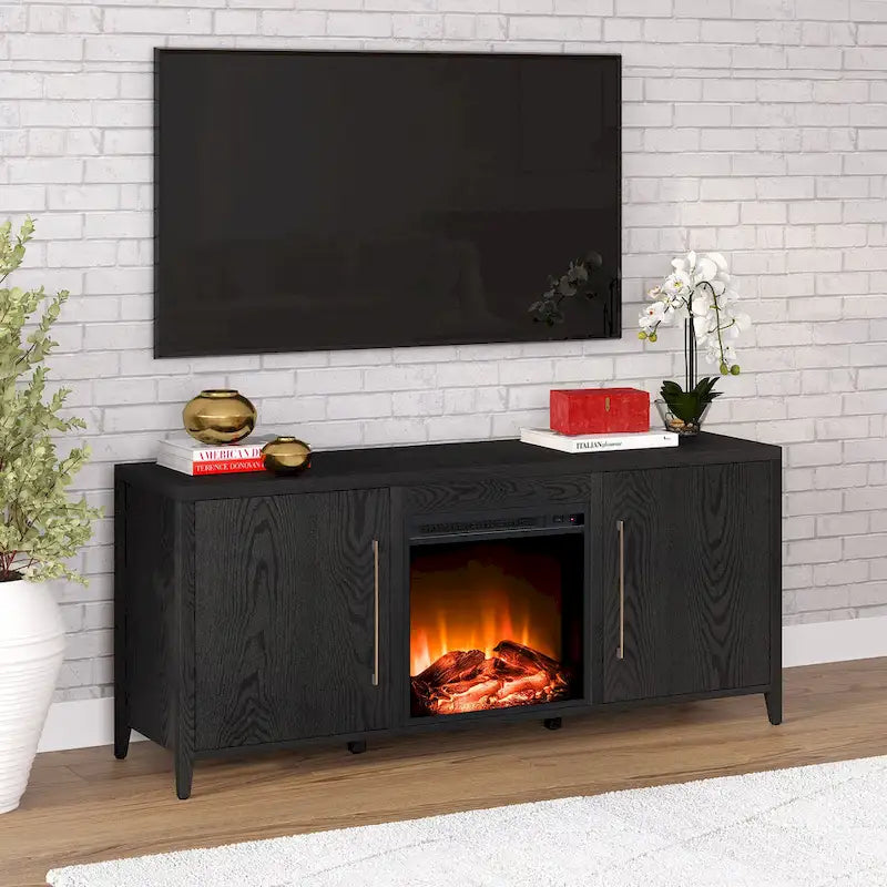 Meuble TV rectangulaire Jasper avec cheminée électrique pour téléviseurs jusqu'à 65 po
