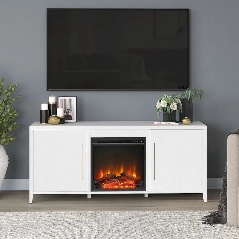 Meuble TV rectangulaire Jasper avec cheminée électrique pour téléviseurs jusqu'à 65 po