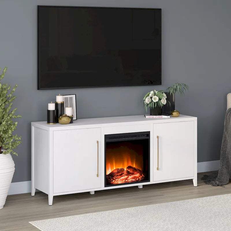Meuble TV rectangulaire Jasper avec cheminée électrique pour téléviseurs jusqu'à 65 po
