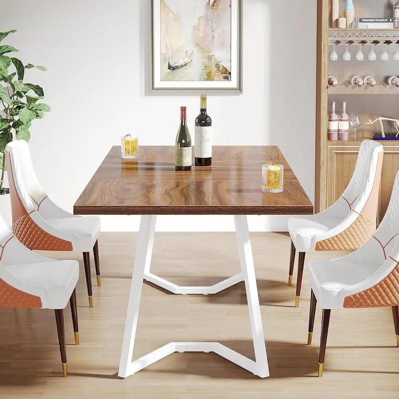 Table à manger moderne, petite table de cuisine en similicuir marbre blanc pour la famille