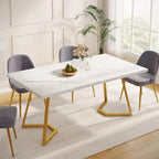 Table à manger moderne, petite table de cuisine en similicuir marbre blanc pour la famille