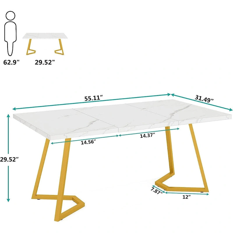 Table à manger moderne, petite table de cuisine en similicuir marbre blanc pour la famille