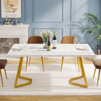 Table à manger moderne, petite table de cuisine en similicuir marbre blanc pour la famille