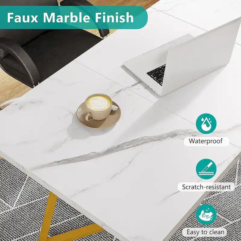 Table à manger moderne, petite table de cuisine en similicuir marbre blanc pour la famille