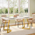 Table à manger moderne, petite table de cuisine en similicuir marbre blanc pour la famille