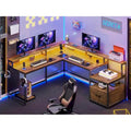Bureau d'ordinateur de jeu en L avec tiroir de classement et étagères de rangement pour imprimante