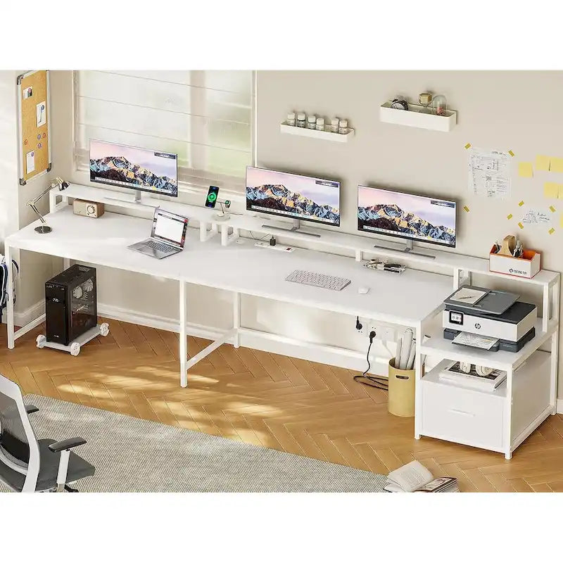 Bureau d'ordinateur de jeu en L avec tiroir de classement et étagères de rangement pour imprimante