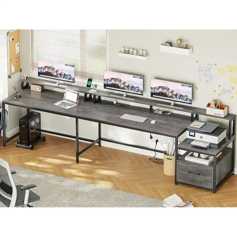 Bureau d'ordinateur de jeu en L avec tiroir de classement et étagères de rangement pour imprimante
