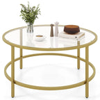 Table basse ronde en verre trempé de 36 po avec cadre en métal