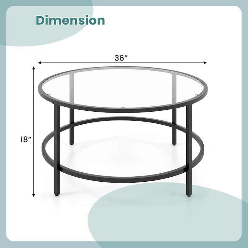 Table basse ronde en verre trempé de 36 po avec cadre en métal