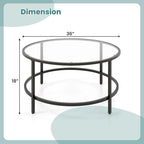 Table basse ronde en verre trempé de 36 po avec cadre en métal