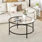 Table basse ronde en verre trempé de 36 po avec cadre en métal