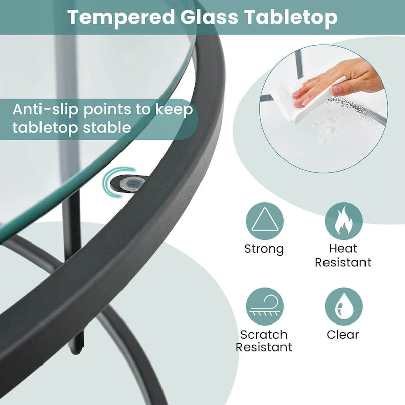 Table basse ronde en verre trempé de 36 po avec cadre en métal