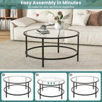 Table basse ronde en verre trempé de 36 po avec cadre en métal