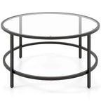 Table basse ronde en verre trempé de 36 po avec cadre en métal