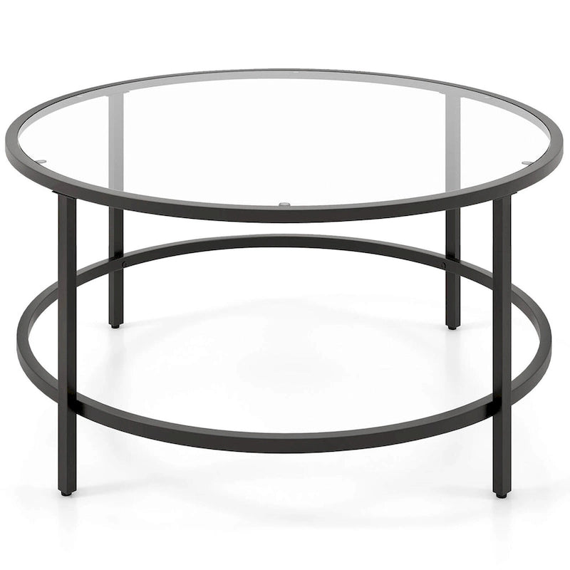 Table basse ronde en verre trempé de 36 po avec cadre en métal