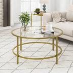 Table basse ronde en verre trempé de 36 po avec cadre en métal