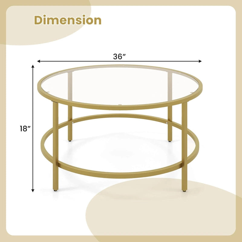 Table basse ronde en verre trempé de 36 po avec cadre en métal