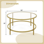 Table basse ronde en verre trempé de 36 po avec cadre en métal