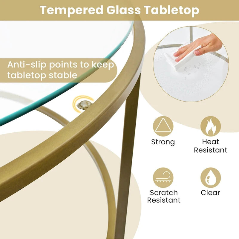 Table basse ronde en verre trempé de 36 po avec cadre en métal