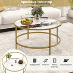 Table basse ronde en verre trempé de 36 po avec cadre en métal
