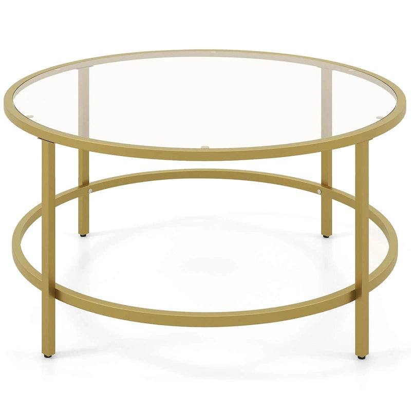 Table basse ronde en verre trempé de 36 po avec cadre en métal