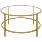 Table basse ronde en verre trempé de 36 po avec cadre en métal