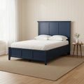 Fritz King Size Bed, Three Panel Design, Beveled Top, Solid Wood, Blue