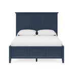 Lit King Size Fritz, design trois panneaux, plateau biseauté, bois massif, bleu