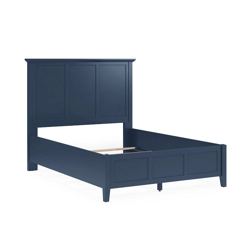 Lit King Size Fritz, design trois panneaux, plateau biseauté, bois massif, bleu