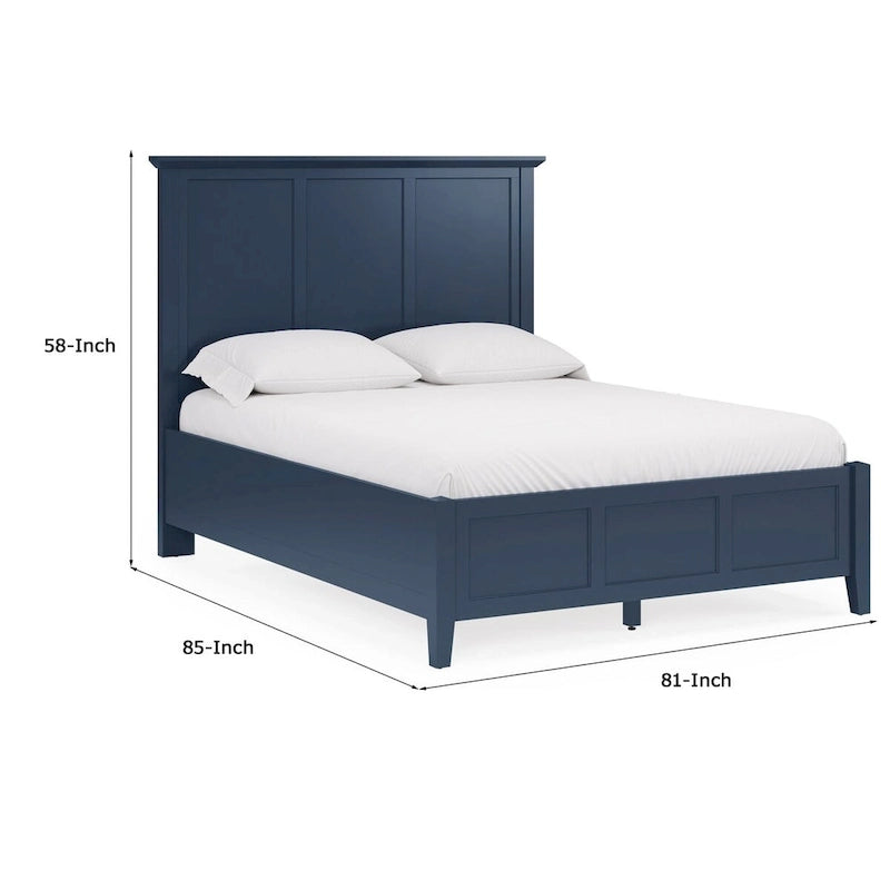 Lit King Size Fritz, design trois panneaux, plateau biseauté, bois massif, bleu