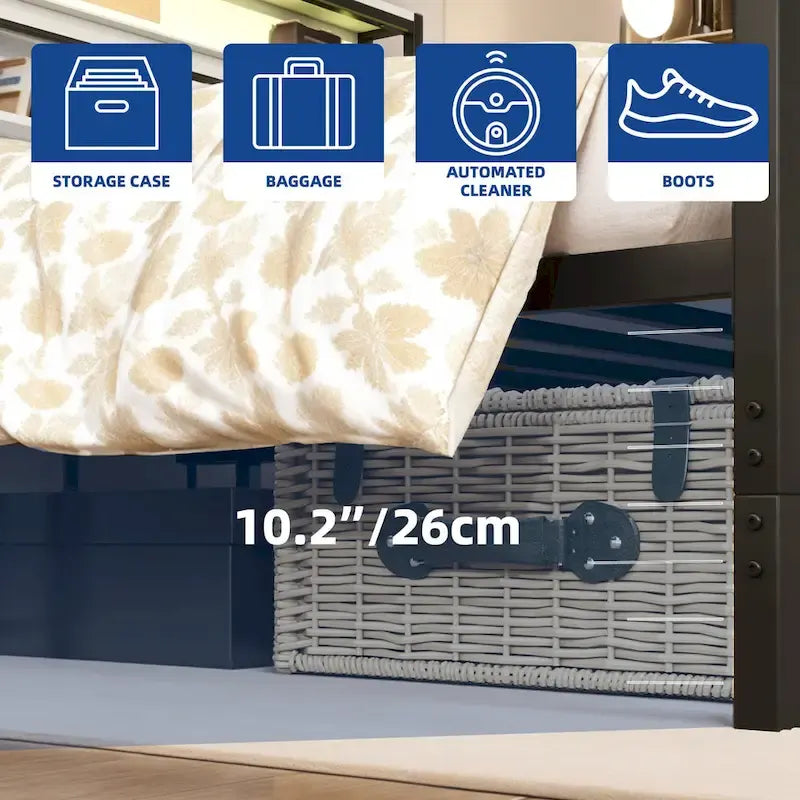 Cadre de lit King LED avec station de recharge, rangement de tête de lit en métal et ports USB, lumières de ferme