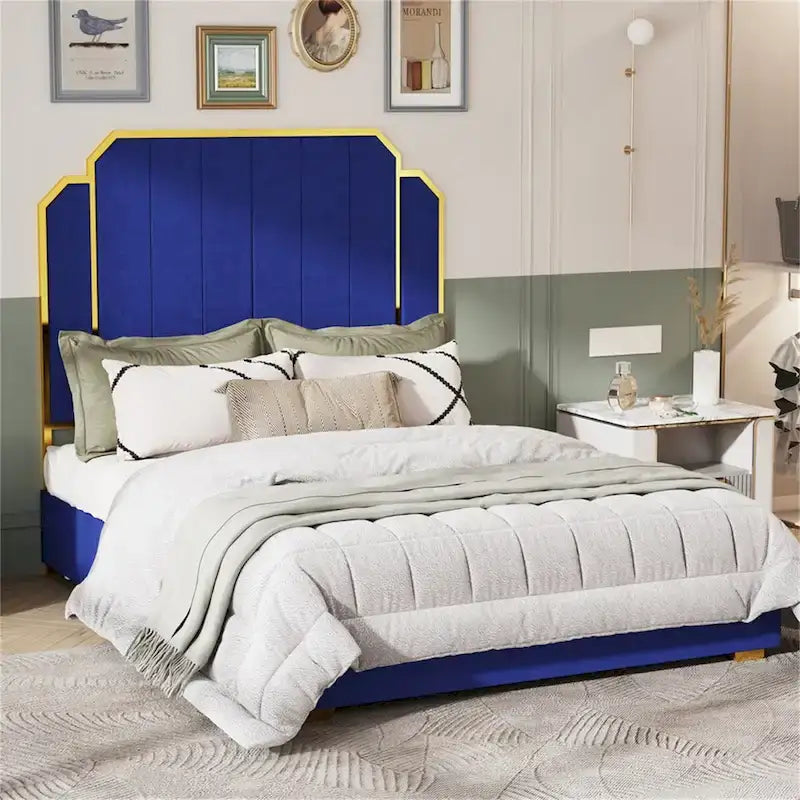 Cadre de lit Queen Size et tête de lit 59,06 avec garniture plaquée or