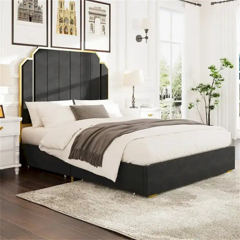 Cadre de lit Queen Size et tête de lit 59,06 avec garniture plaquée or