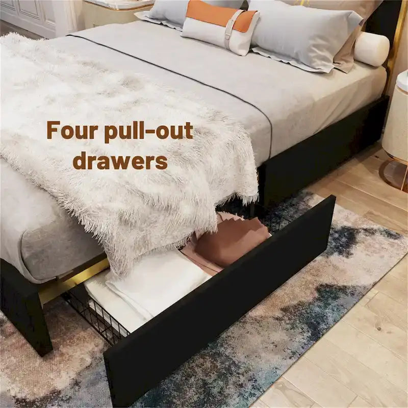 Cadre de lit Queen Size et tête de lit 59,06 avec garniture plaquée or