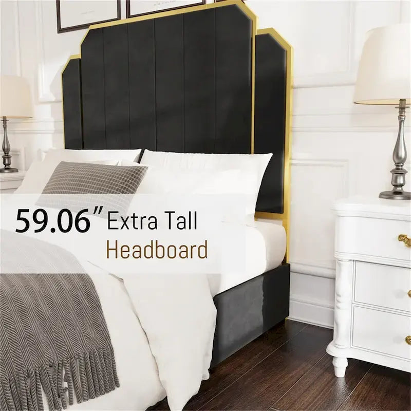 Cadre de lit Queen Size et tête de lit 59,06 avec garniture plaquée or