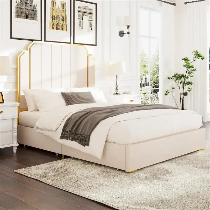 Cadre de lit Queen Size et tête de lit 59,06 avec garniture plaquée or