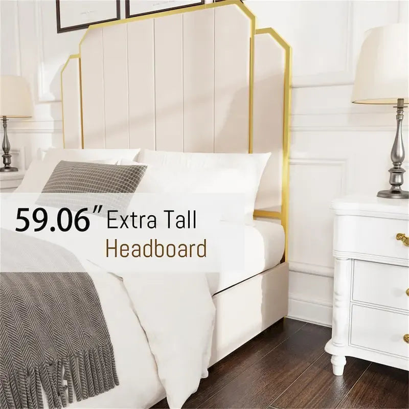 Cadre de lit Queen Size et tête de lit 59,06 avec garniture plaquée or